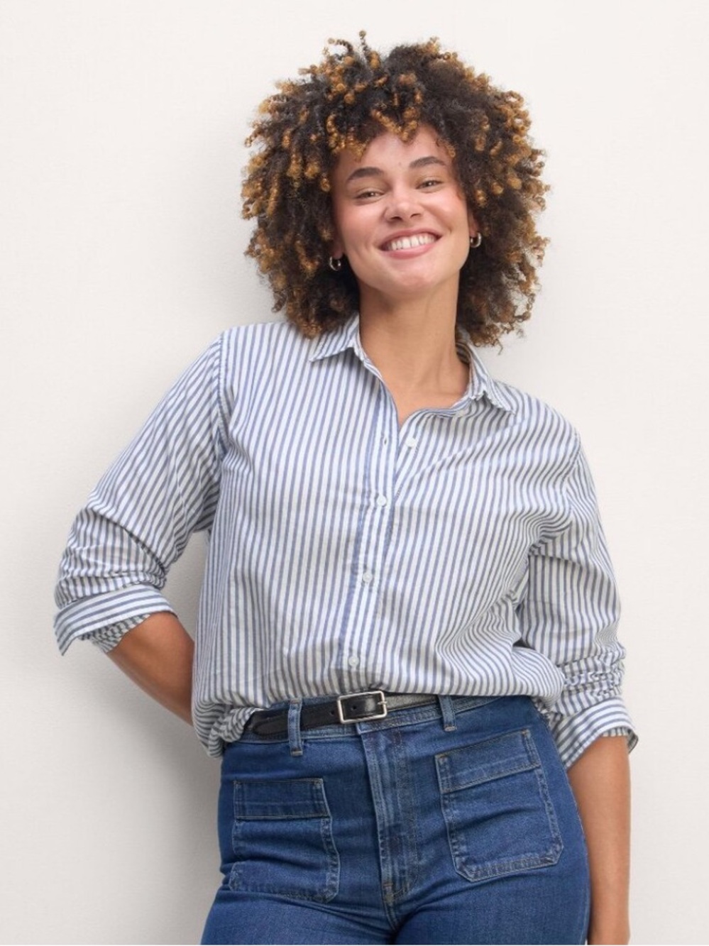 Everlane | Women’s Navy Blue/White Stripe Long Sleeve Button Down Cotton Shirt 0